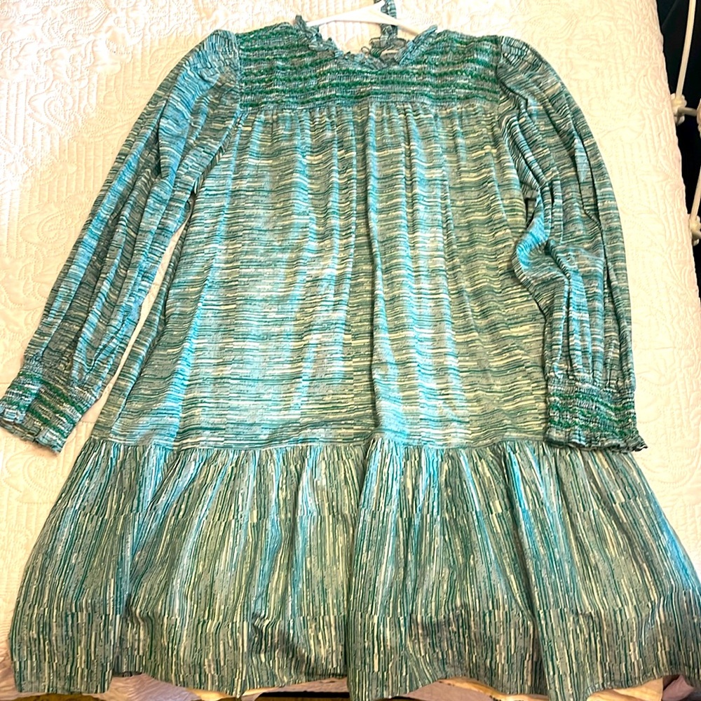 Olivia James Green Long Sleeve Smocked Dress